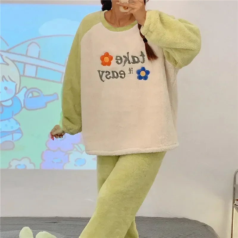 Ночная Фланелевая пижама PJ комплекты Осенние костюмы одежда для сна в клетку