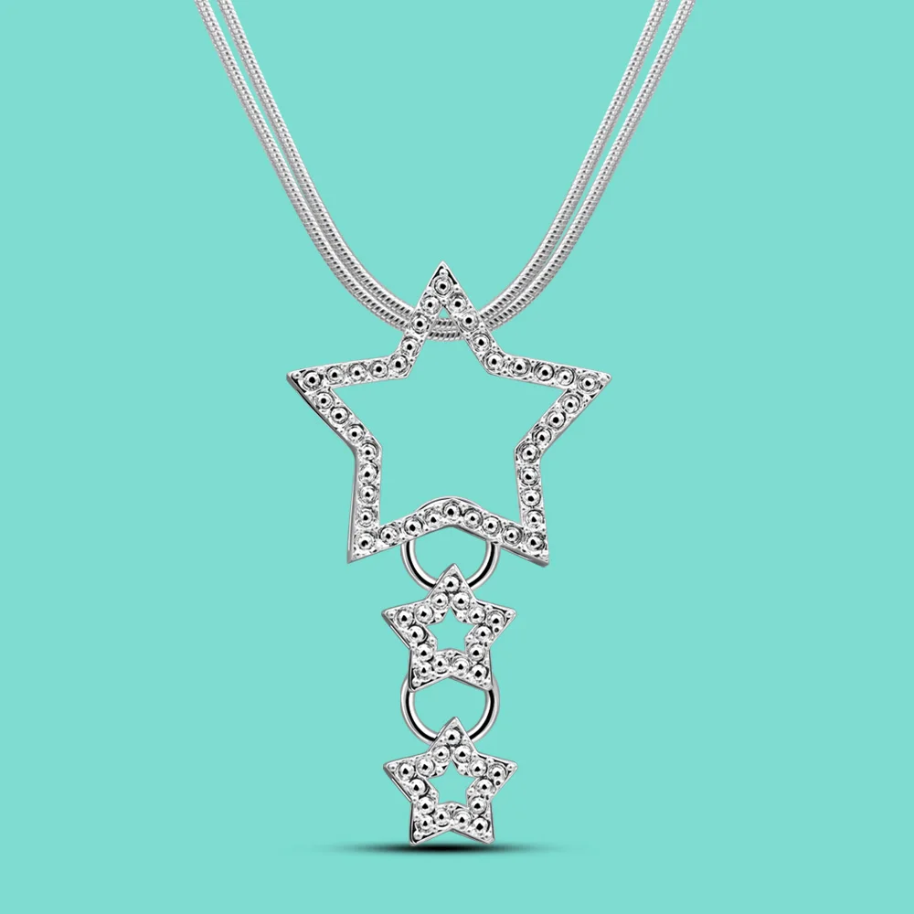 

925 Sterling Silver Double Layer Snake Chain Star Pendant Necklace for Women Birthday Gifts