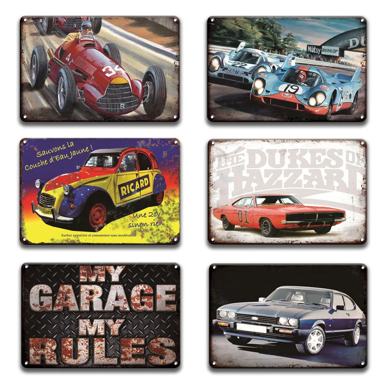 

BSA Dunlop Dad's Garage Metal Poster Tin Sign Vintage Car Motorcycles Metal Sign Chic Garage Man Cave Home Wall Decoration