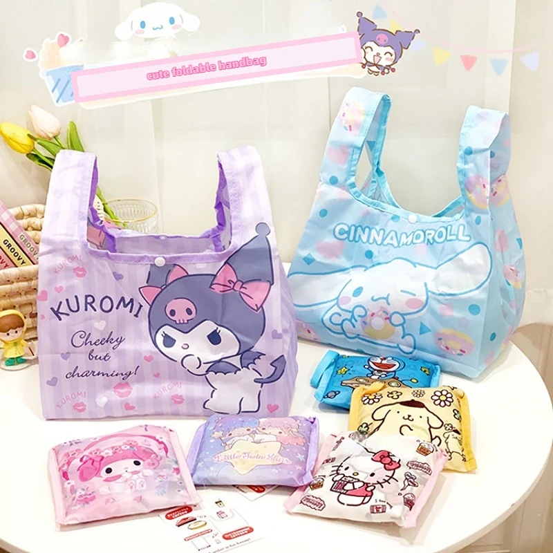 Sanrio Foldable Button Lunch Bag Portable Small Volume Large Capacity Lunch Box Bag Small Portable Shopping Environmental Bag