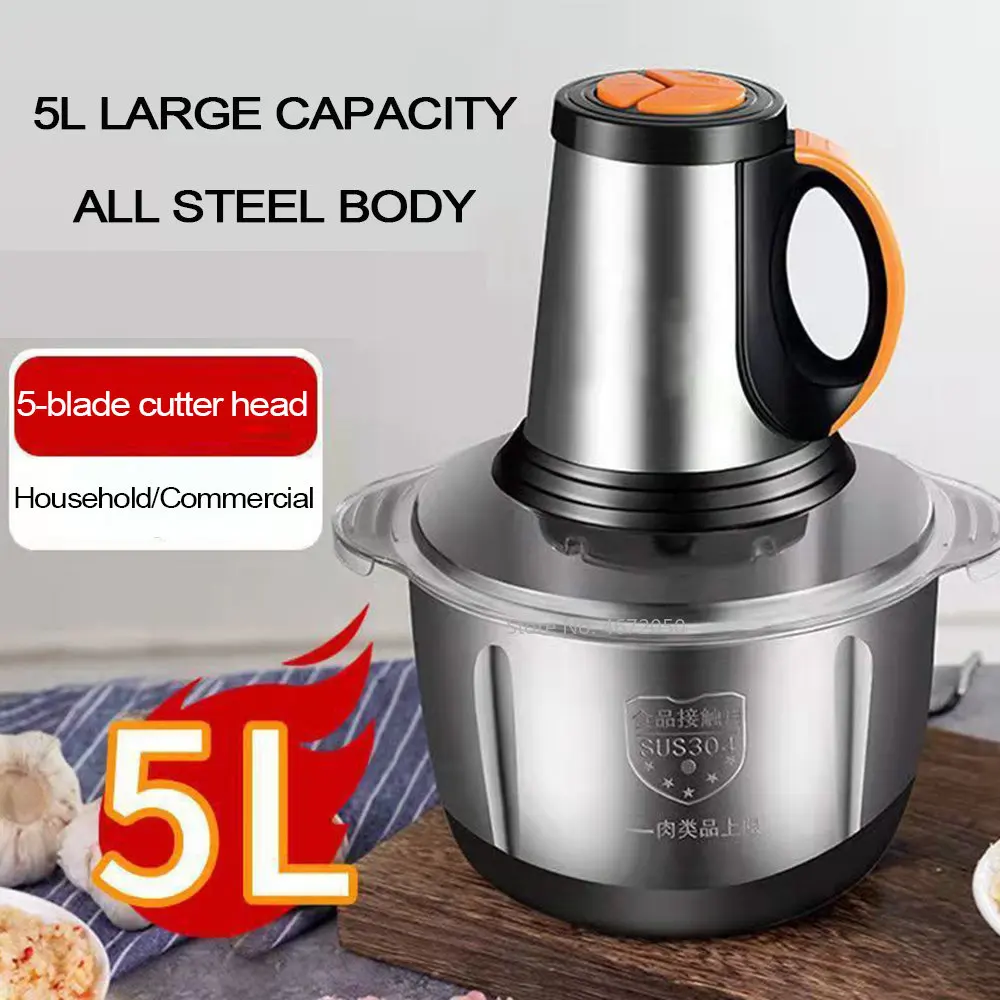 

5L Electric Meat Grinders Food Processor Chopper Two Speeds Blender Meat Slicer Machine for Babyfood Vegetables Onion Garlic