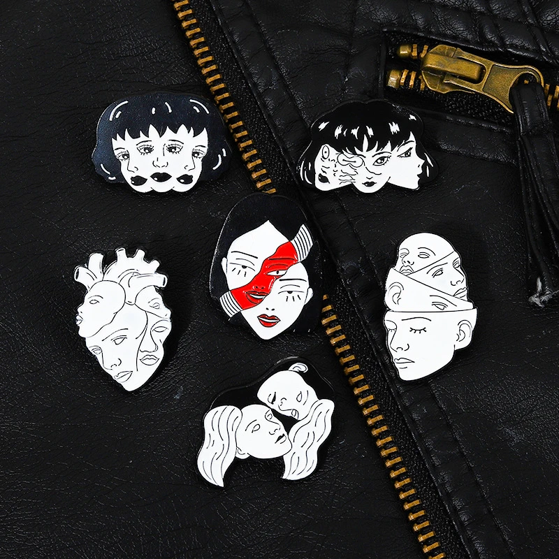 

Divisive Face Enamel Pins Custom Organ Heart Horror Movie Brooches Lapel Badges Gothic Jewelry Gift For Fans Friends