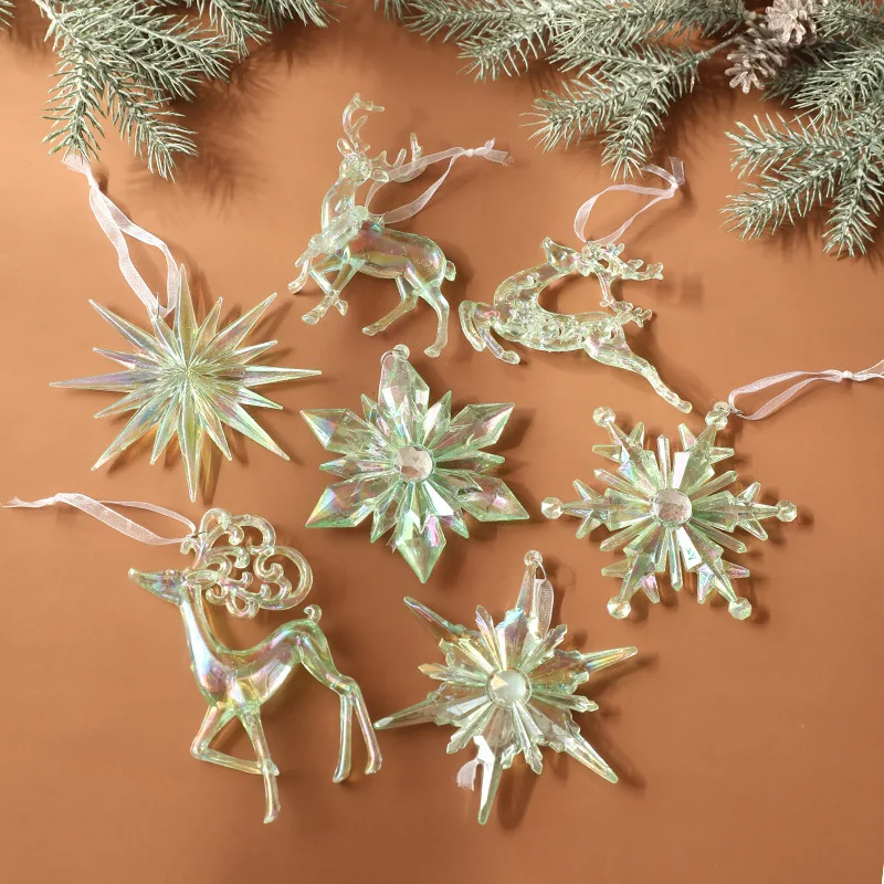 

Christmas Colorful Transparent Snowflake Elk Decoration Pendant Transparent Acrylic DIY Decoration Party Decoration