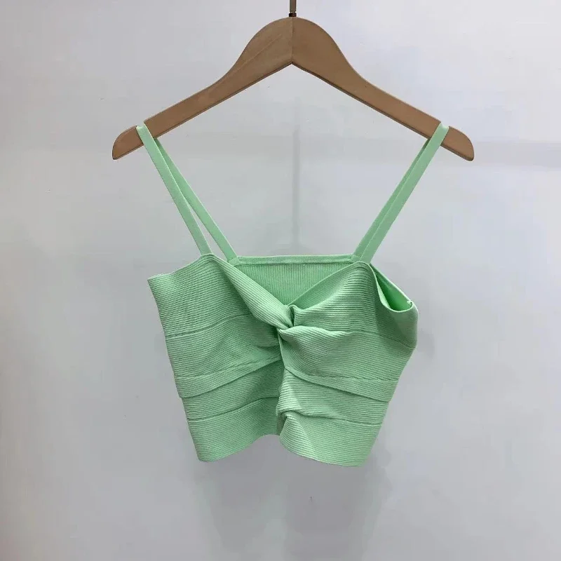 

Spring/Summer 2023 New Women Tank Top Bow Design Hollow Out Knitted Sling