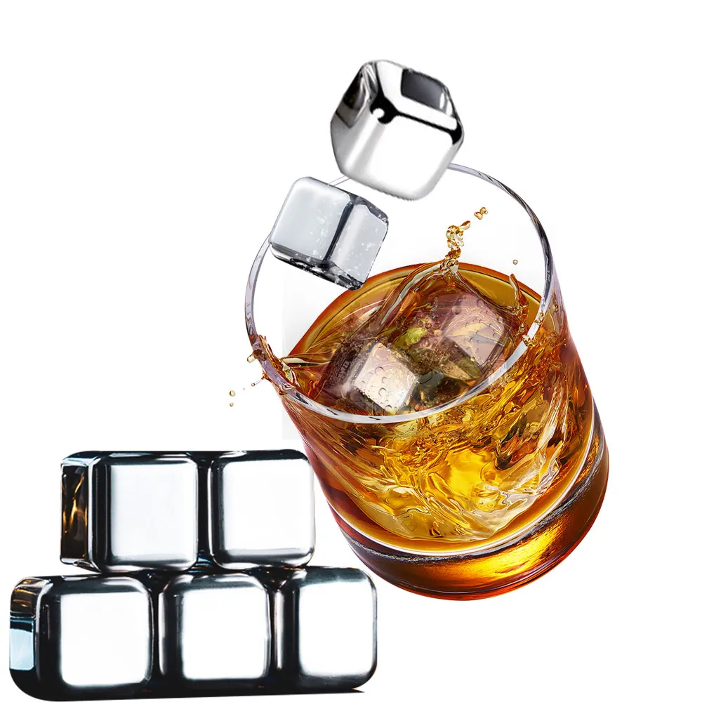 

4/6/8Pcs Quick-frozen Stainless Steel Ice Cubes Reusable Chilling Stones for Whiskey Ice Wine Beer Party Bar Tool