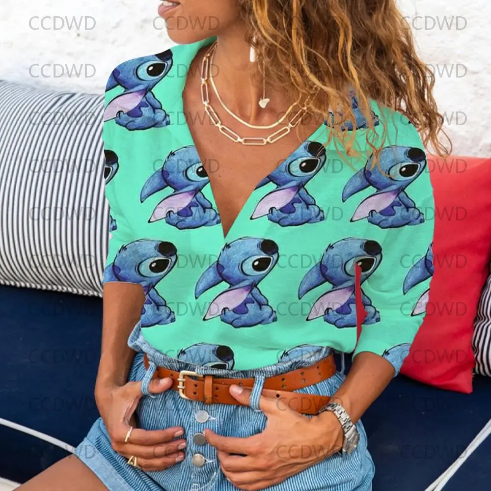 Женские модные блузки с рисунком Ститч 2022 топы длинным рукавом Женский кроп-Топ