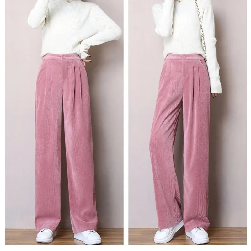 

Женские свободные прямые брюки, весенне-осенние вельветовые брюки, новинка 2023, модные черные бархатные розовые широкие брюки с высокой талией