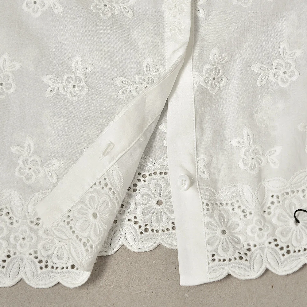 

Women Frill Trim Collor Long Sleeve Blouse Flowers Embroideried Ladies Hollow Out Elegant Shirt and Tops 2022 Spring new