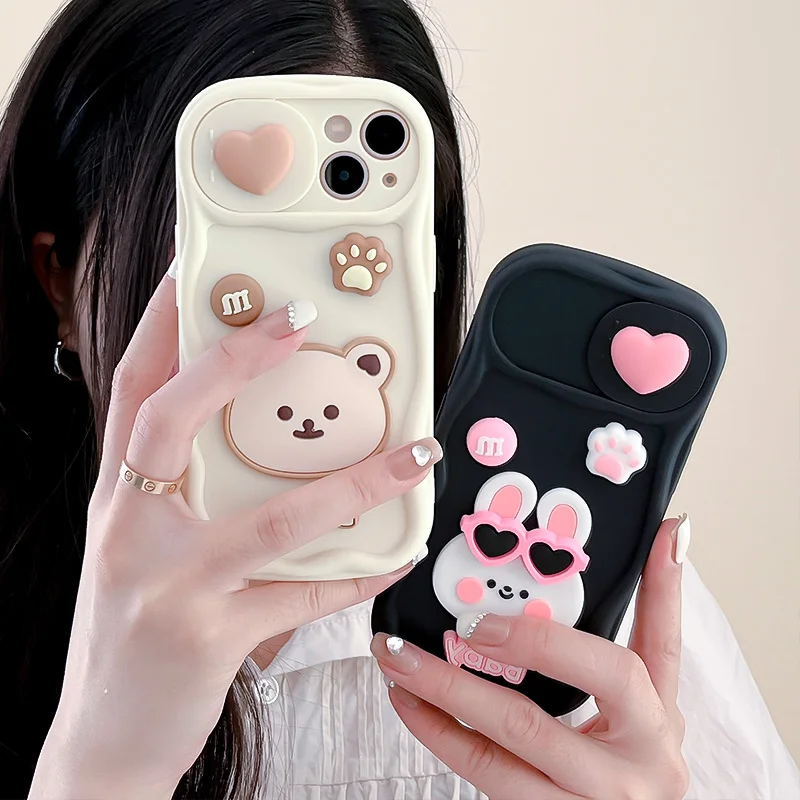 

3D милый кролик с маленьким медведем подходит для Apple 14 чехол для телефона iPhone 13 promax Новинка 12 силиконовый 11 Пара 14 pro защита от падения 13