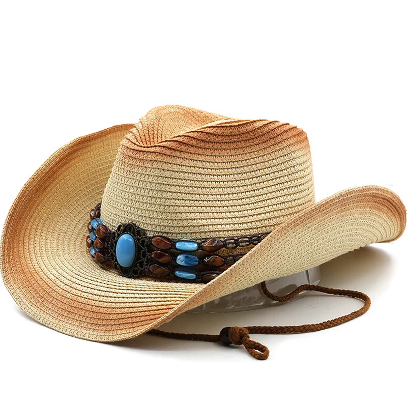 Straw Spring Summer cowboy Hat Ladies Classic Jazz Top Hat Men Retro Sun Hat Breathable Panama Hat Seaside gentleman Beach Hat