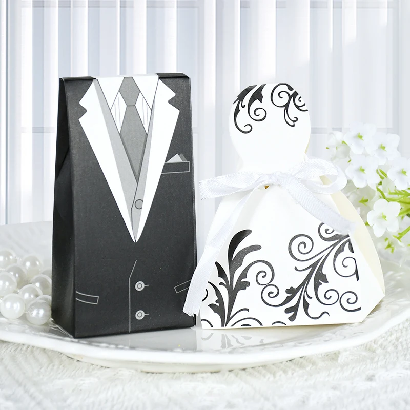 

20Pcs Wedding Bride and Groom Dresses Candy Box Gift Box Bag Wrapping Decoration Bridal Shower Engagement Marriage Party Decor