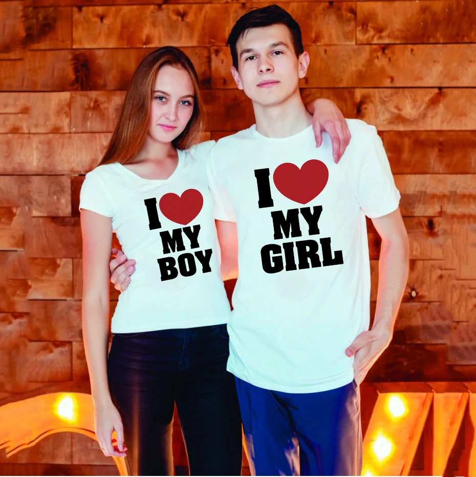 

Summer Top Chic Couple Short Sleeves T Shirt Harajuku Women Men Matching T-shirts I Love My Girl I Love My Boy