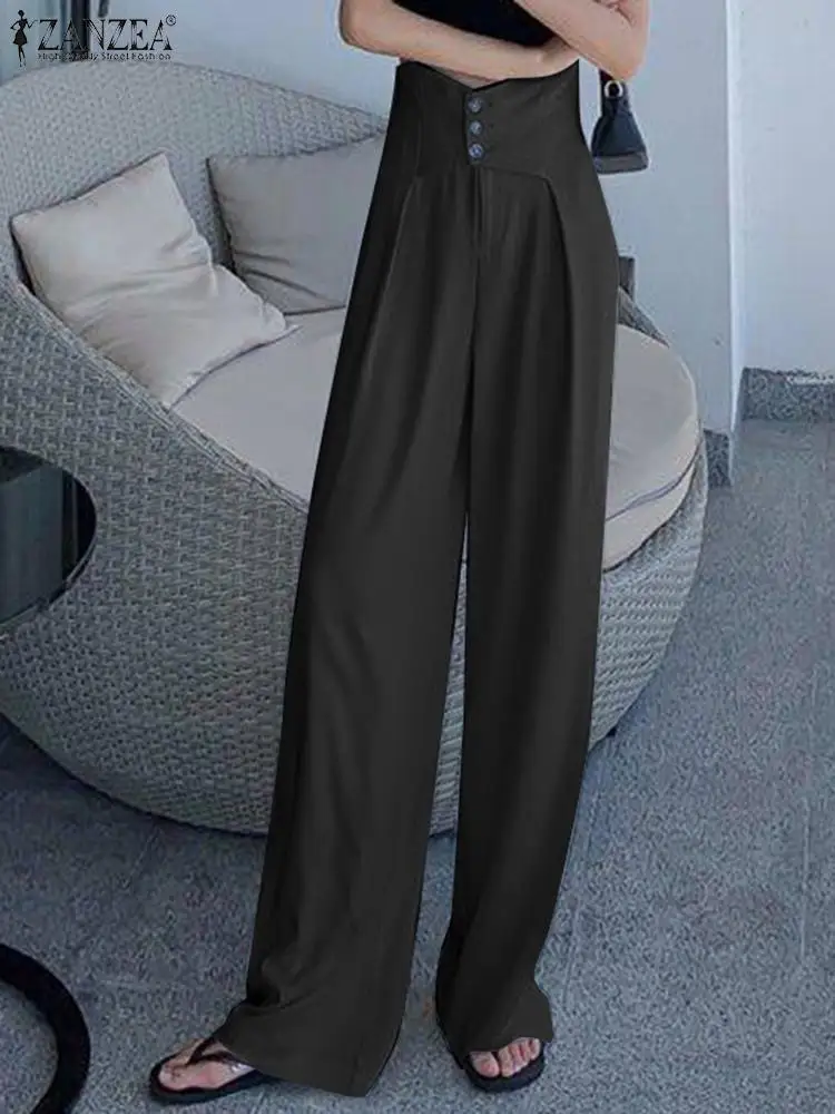 

ZANZEA Elegant Asymmetrical High Waist Pantalon OL Casual Loose Straight Pant Women 2023 Korean Fashion Long Pants Chic Trousers