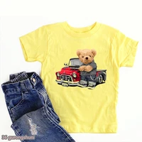2022 hot sale boys tshirt hippie cool bear cartoon print childrens clothing tshirt summer fashion boy clothes yellow tshirt top