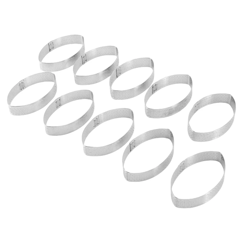 

10 Pack Stainless Steel Tart Ring, Heat-Resistant Perforated Cake Mousse Ring Cake Mousse Molds Circle Cutter Pie Ring