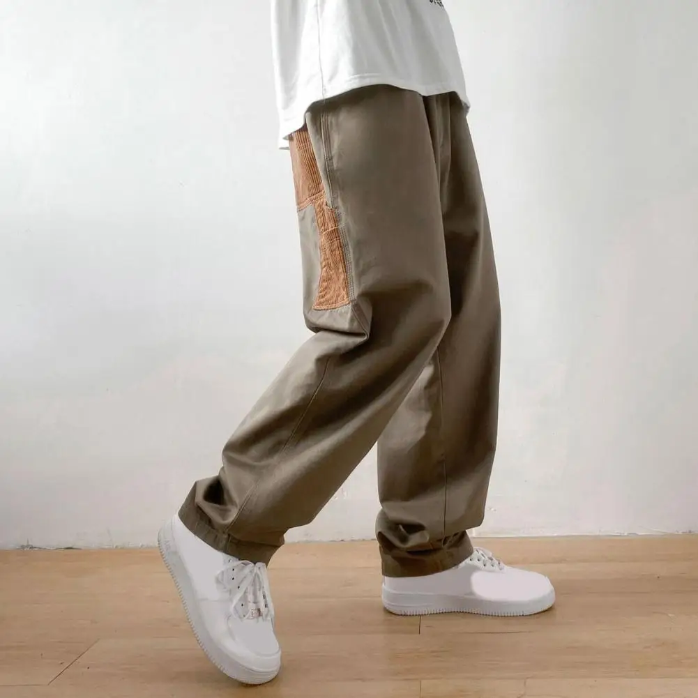 

Men Pants Color Block Joggers Pants Straight Wide Leg Cargo Pants