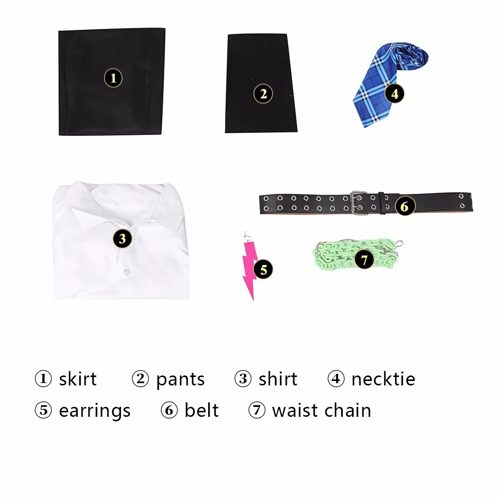 Live Action Frankie Stein Косплей Костюм Женское Черное Платье Рубашка Леггинсы Полный