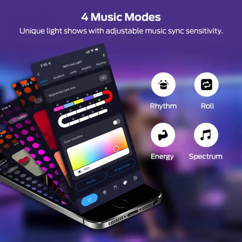 

Tuya Intelligent Illusory RGBIC Atmosphere Light Strange Light Board Background Wall Quantum Light Voice Control Sensor Light