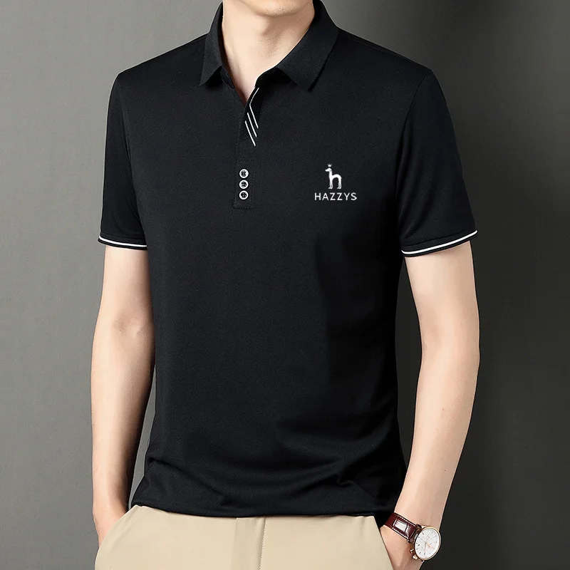 HAZZYS Men's Golf T-shirt Spring Summer Men Short Sleeve Top Youth Casual Fashion Simple Solid Color Lapel Polo Shirt Base Cloth