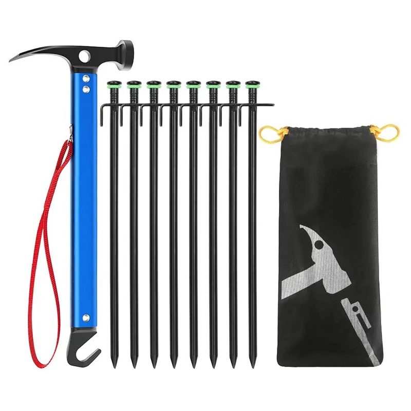 

8Pcs Tent Pegs Stakes Heavy Duty Tent Stakes Light Tent Mallet Hammer For Camping, Hiking, Backpacking, Gardening