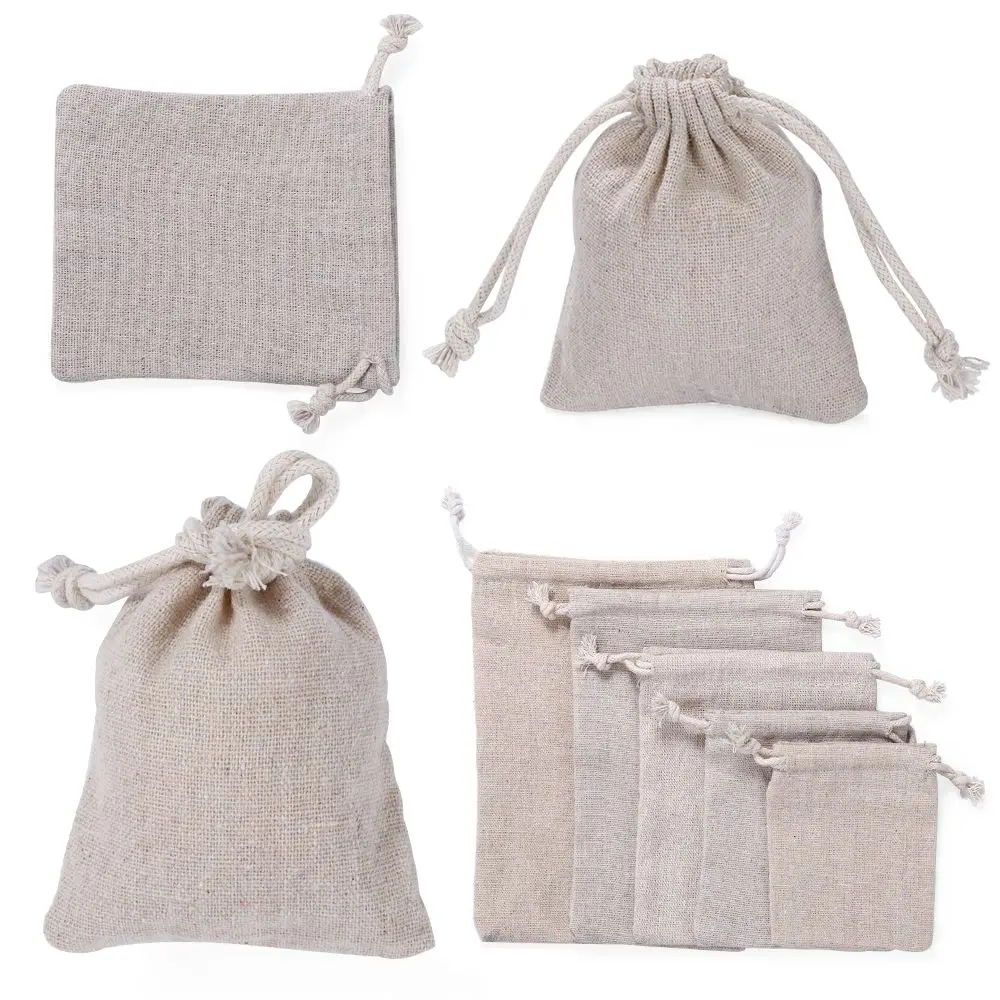 

Home Decor Food Storage Linen Cotton Plain Wedding Favor Drawstring Pouch Candy Organizer Jute Gift Bags