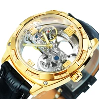 winner luxury skeleton mens watch royal automatic mechanical watches for men luminous hands genuine leather belt golden bridge