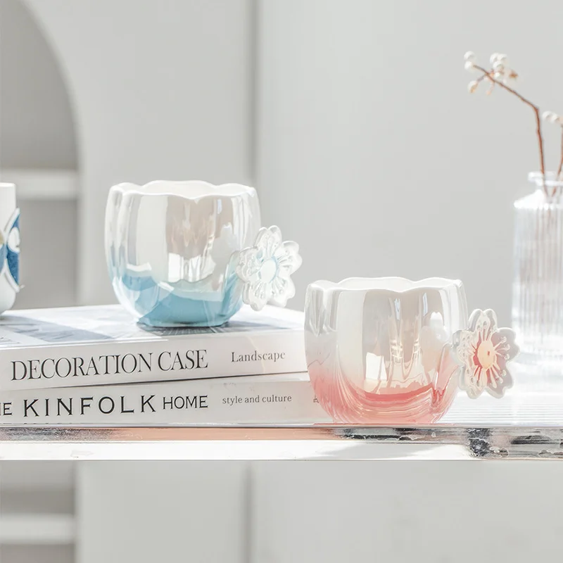 

350ML Gradient Electroplated Glazed Sakura Ceramic Mug Drinking Water Cup Coffee Breakfast Cup Mugs Coffee Cups