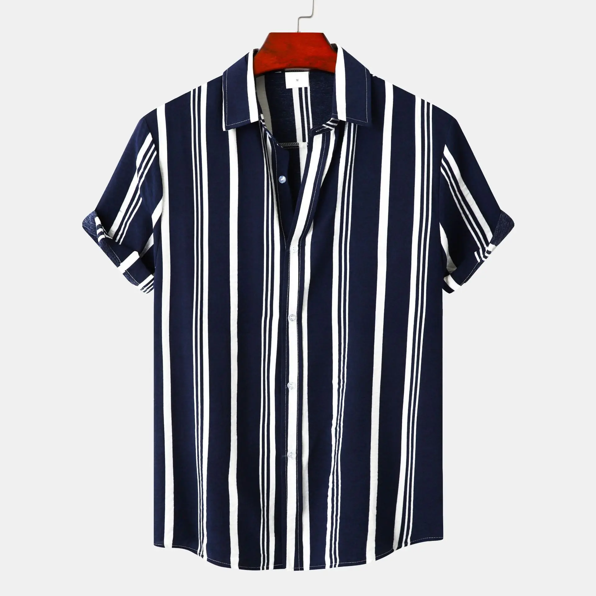 

Fashion New Men's Hawaiian Cotton Shirts Trun-down Collar Striped Shirt Loose Short Sleeve Men's Casual Buttons Beach Shirts