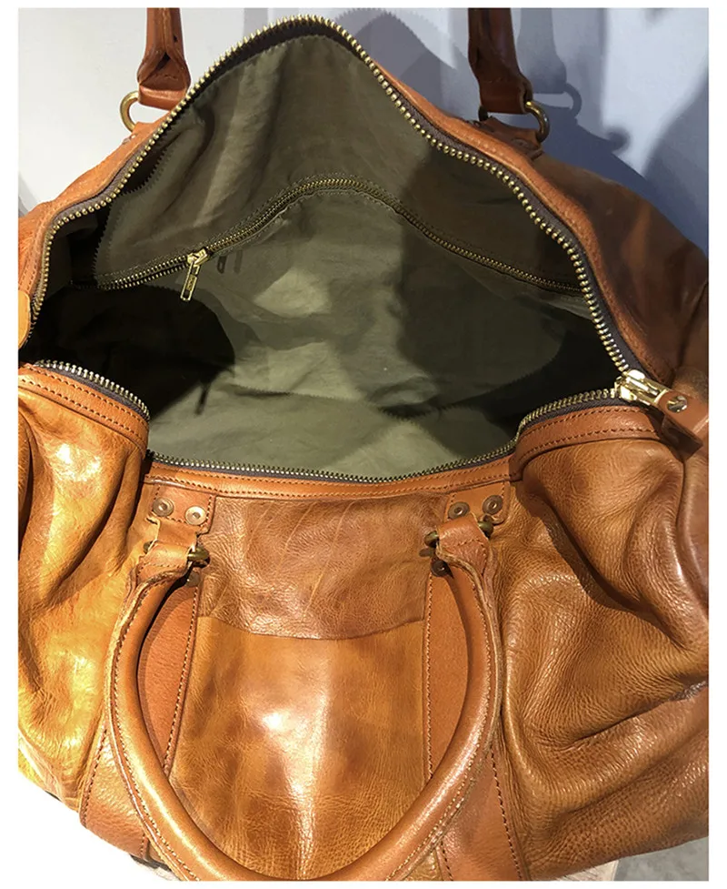 Vintage fashion first layer cowhide men large-capacity travel bag outdoor genuine leather shoulder messenger hand duffel bag