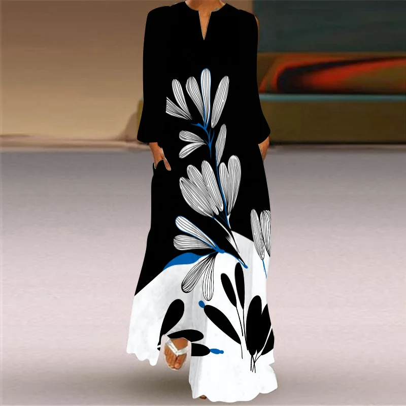 

Fashion Women Elegant Robe Satin Casual Summer Sundress Vintage Maxi Dresses Long Sleeve Office Ladies Midi Dress with Slash