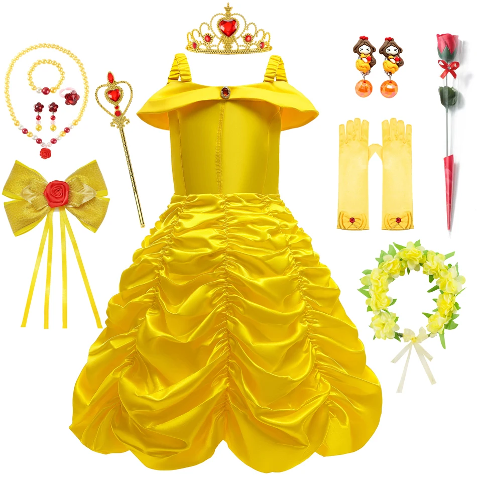 

DISNEY Belle Princess Cosplay Dress Girl Halloween Clothing Beauty and the Beast Kids Party Layered TUTU Children Costume 2-10T