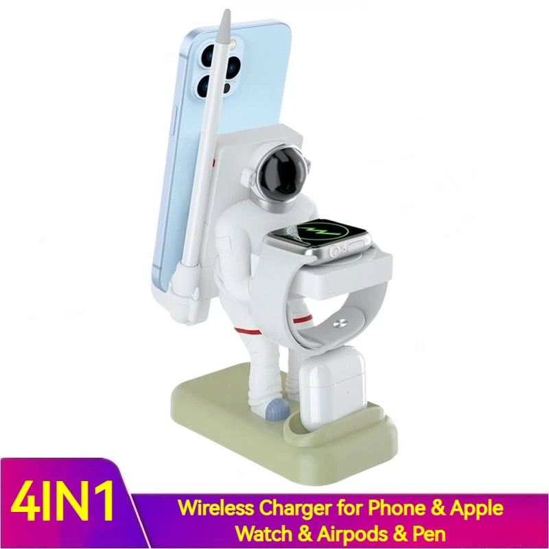 

4IN1 Astronaut Fast Wireless Charger Stand for Iphone 14 13 12 11 Pro Max Airpods Pen 15W Charging Station for Apple Watch 7 6 5