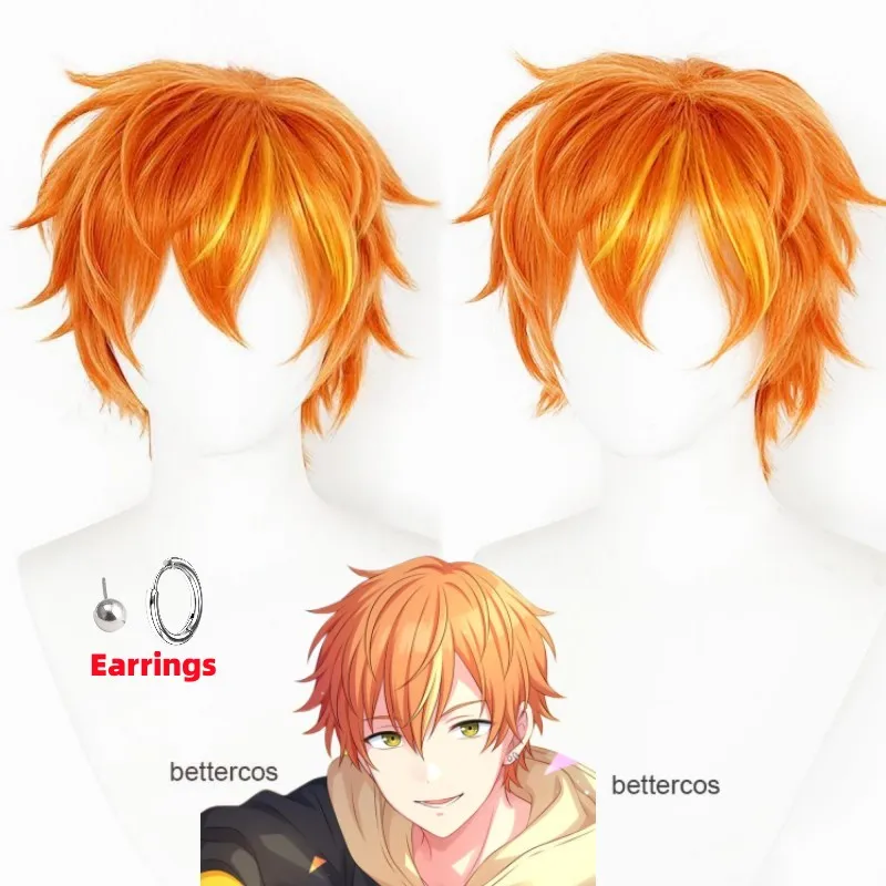 

Shinonome Akito Cosplay Wig Project Sekai Colorful Stage! feat Orange Short Heat Resistant Synthetic Hair Wigs + Wig Cap