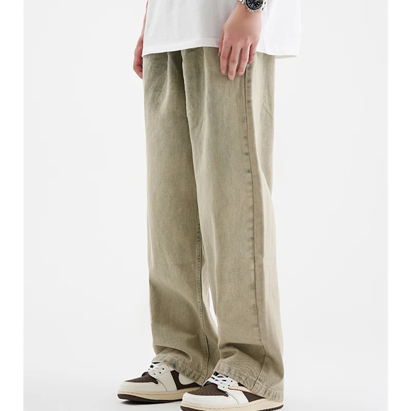 Men's Wear 2022 New Pattern Recreational Yellow Mud Color Pants Straight Cylinder Comfortable Loose Neutral Jeans Autumn Female