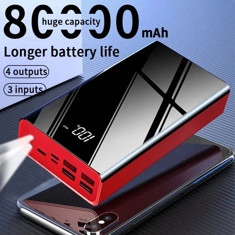 

Fast Charging Power Bank Portable 80000mAh Charger 4USB Fast Charging Digital Display External Battery Flashlight For iPhone Mi