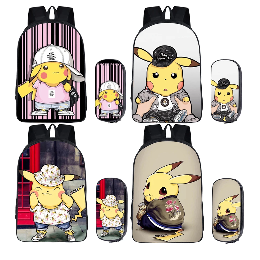 

Pokemon Pikachu Student Anime Schoolbag Pencil Case Children Trend Printing Boys Girls Large Capacity Stationery Box Backpack