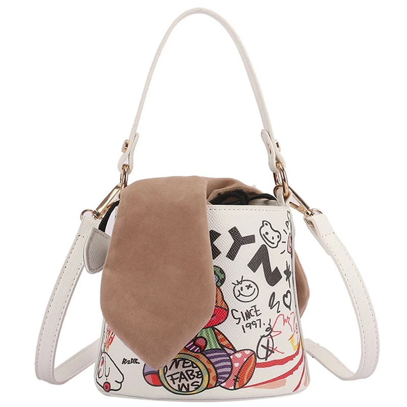 Bear Pleated Bag Graffiti Pattern Handbag, Match Every Look, Women's Summer Fashion, Minority Style Crossbody Bag