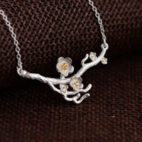 fashion plum flower necklaces choker for women real 925 sterling silver branch pendant necklace chain jewelry on the neck xl017