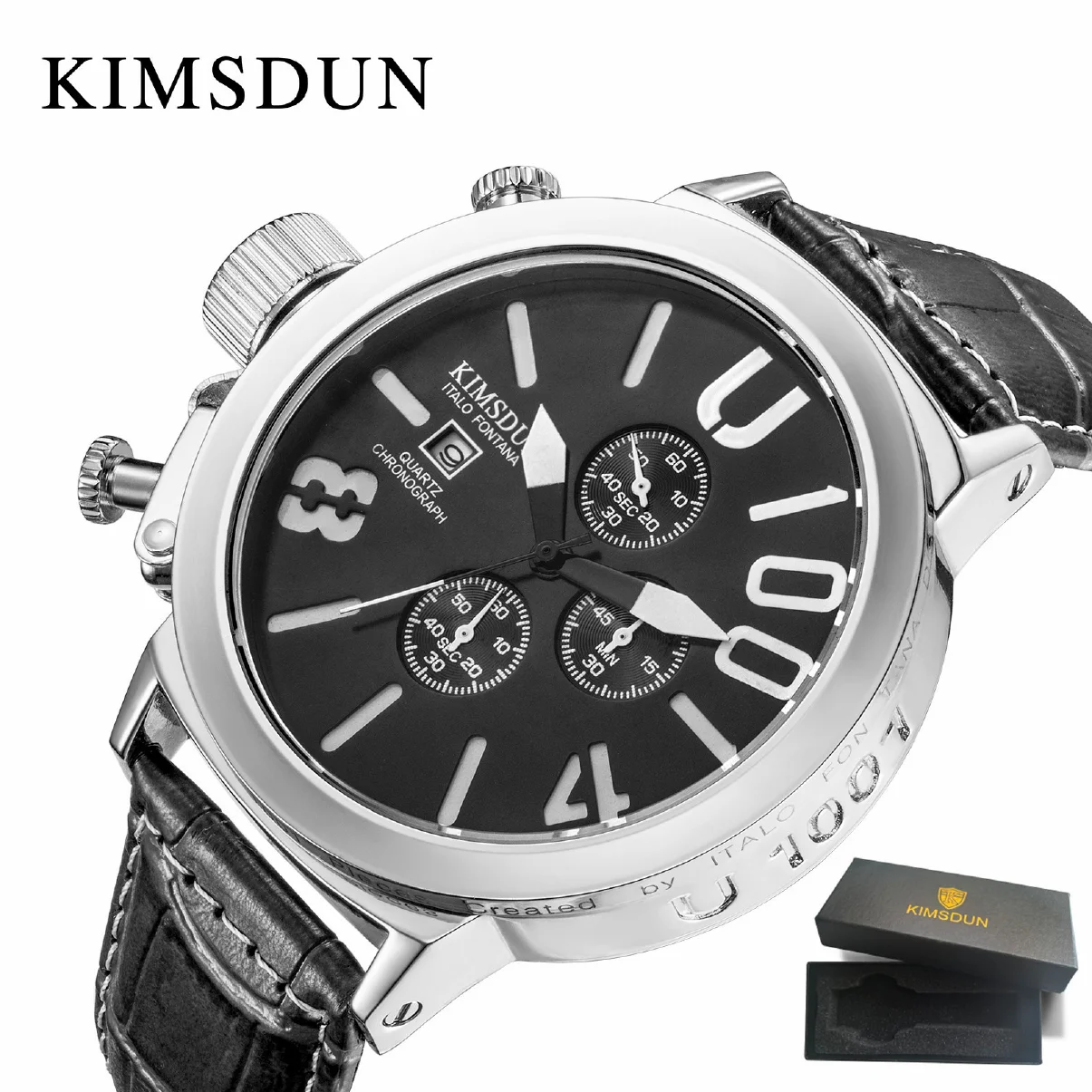 

KIMSDUN брендовые большие мужские модные роскошные повседневные кварцевые часы-хронограф с кожаным ремешком в подарок военные часы наручные ч...