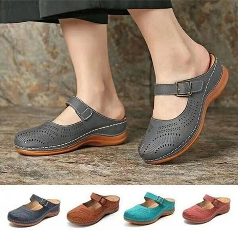 

Women's Sandals 2021 Summer Handmade Ladies Shoes Leather Sandals Women Flats Retro Style Shoes Woman Soft Bottom Slipper