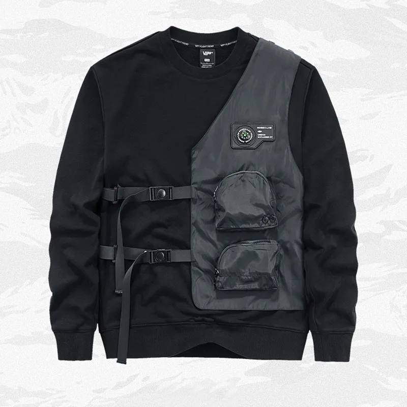 

Осенняя Механическая Повседневная футболка Techwear, черные Лоскутные рабочие Топы в стиле хип-хоп, Мужская Уличная одежда Harakuju