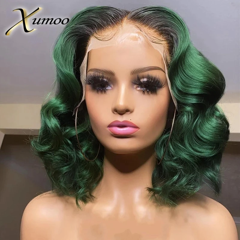 XUMOO Ombre Green Color 13x4 Lace Front Wigs Wave Short Bob For Women Brazilian Remy Human Hair Gluelss Wigs with Baby Hair