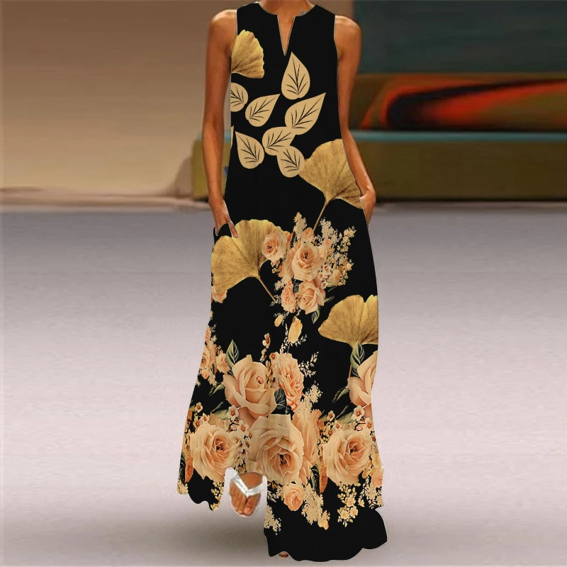 

Summer Long Dress 2021 Elegant Robe Dress Party Sleeveless Sexy Dresses Women Casual Sundress Vintage Maxi Dresses For Women