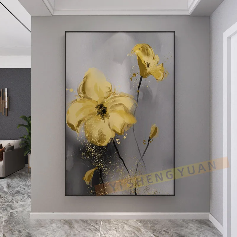 

Hot Sell High Quality 100% Handmade Golden Flower Oil Painting For Living Room Dining Room Home Decoration Wall Art Frameless