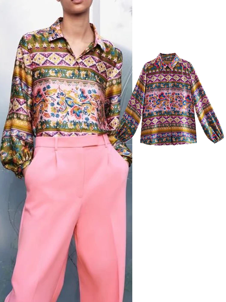 

Shirt Tops 2022 New Fashion Retro Printed Single Breasted Long Sleeve Women Shirts Casual Chic Mix Match Youth Shirts Women