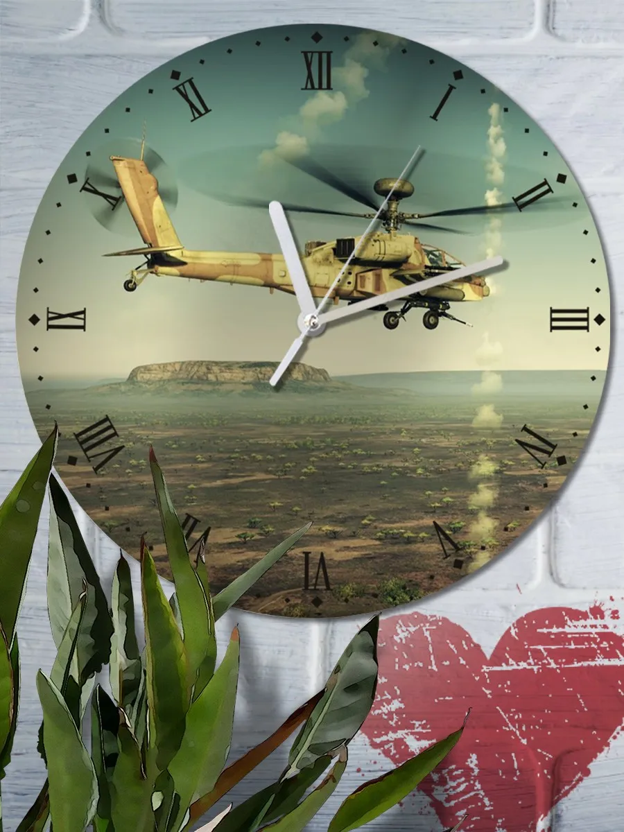 Стенные часы игры Apache Air Assault (боевой вертолет самолета) UV - 4344 часы бесшумного времени стены моды.