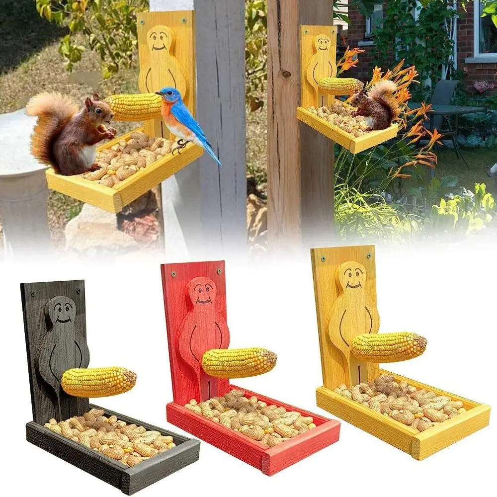 

Funny Proud Man Squirrel Feeder Wild Bird Feeders Wooden Decoration for Garden Outside Yard Tree Decor Bird Lovers Gifts
