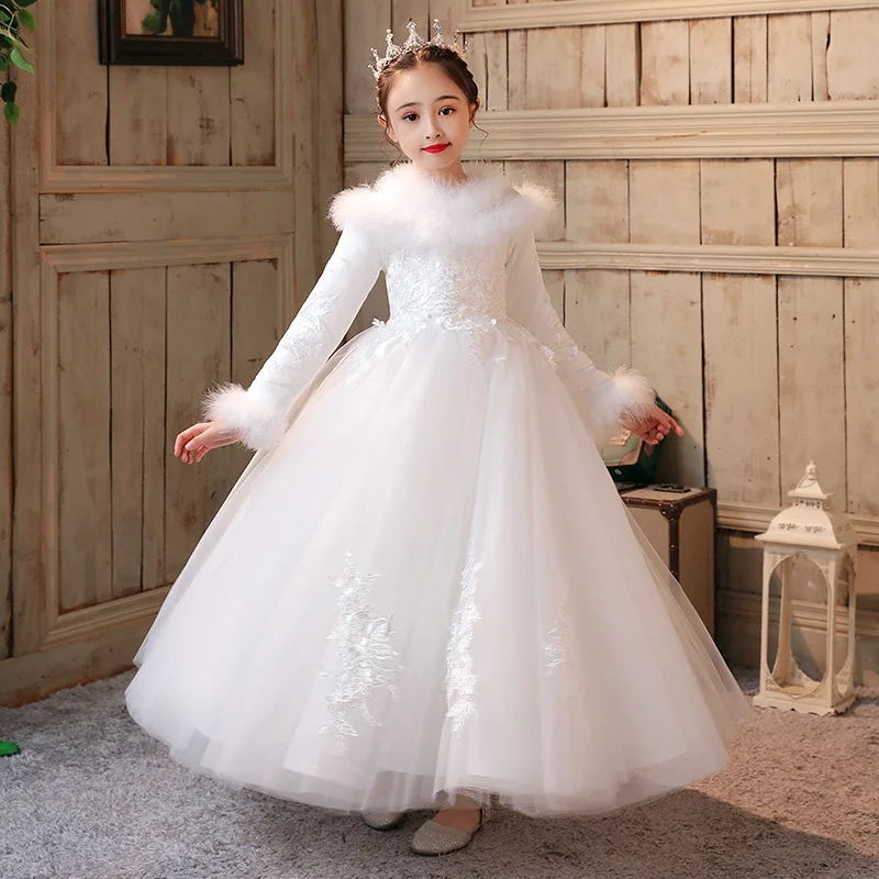 

Princess girls dress skirt with velvet children piano costumes flower girl western style wedding dress
