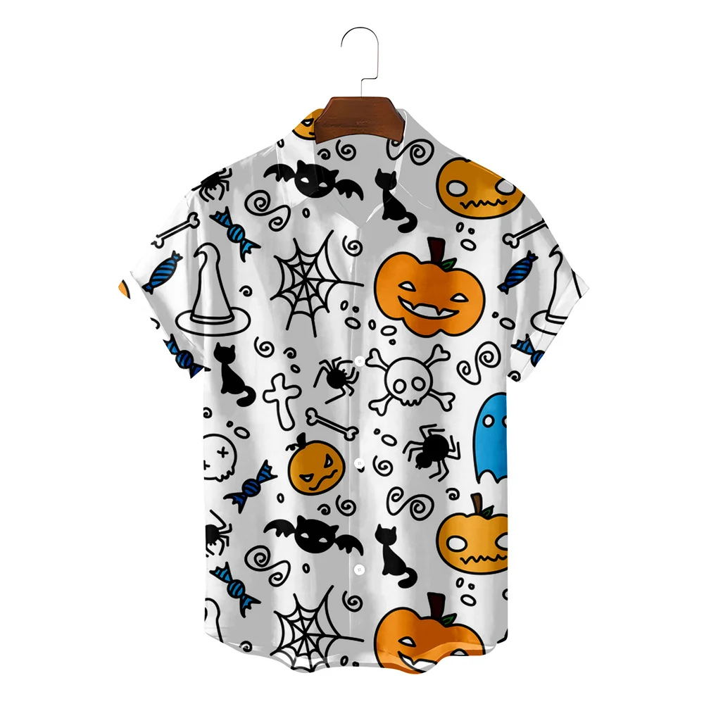 

Мужская объемная гавайская рубашка в стиле Хэллоуин с серией тыкв, свободная гавайская рубашка большого размера, летняя забавная ужасная П...