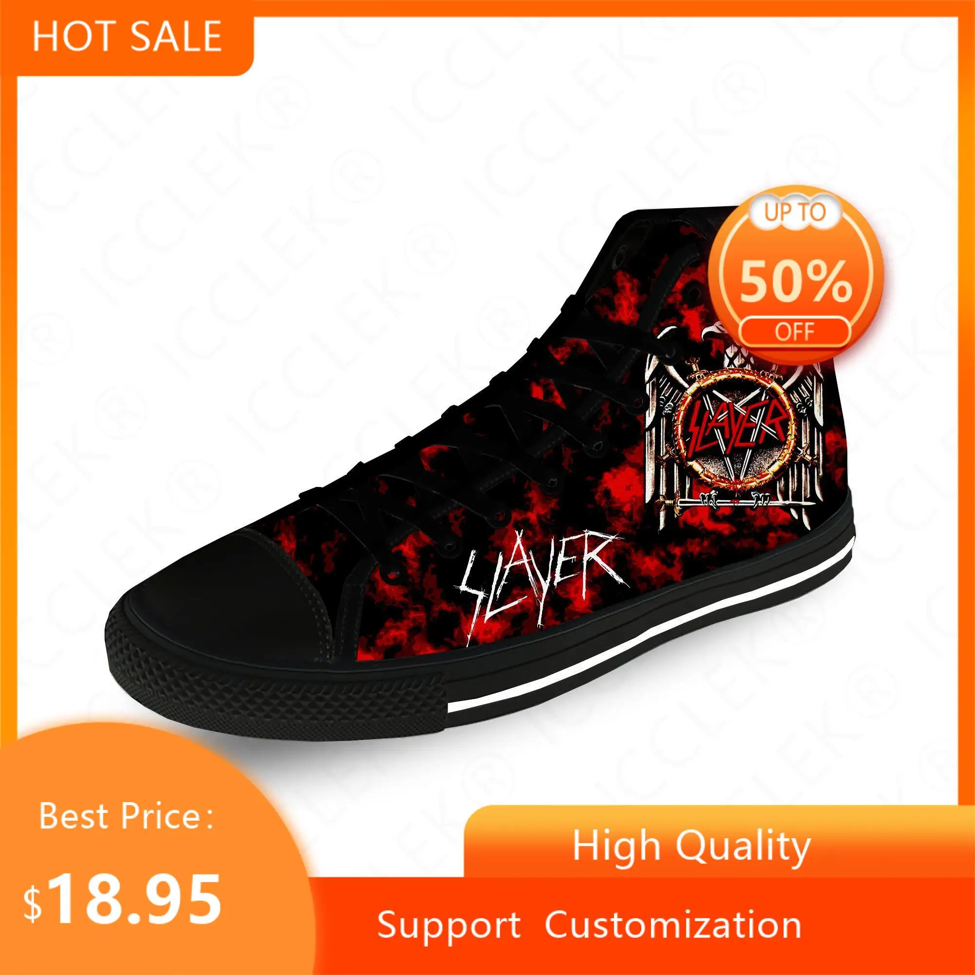 

Slayer Heavy Metal Rock Band Horror Scary Casual Cloth 3D Print High Top Canvas Fashion Shoes Men Women Breathable Sneakers